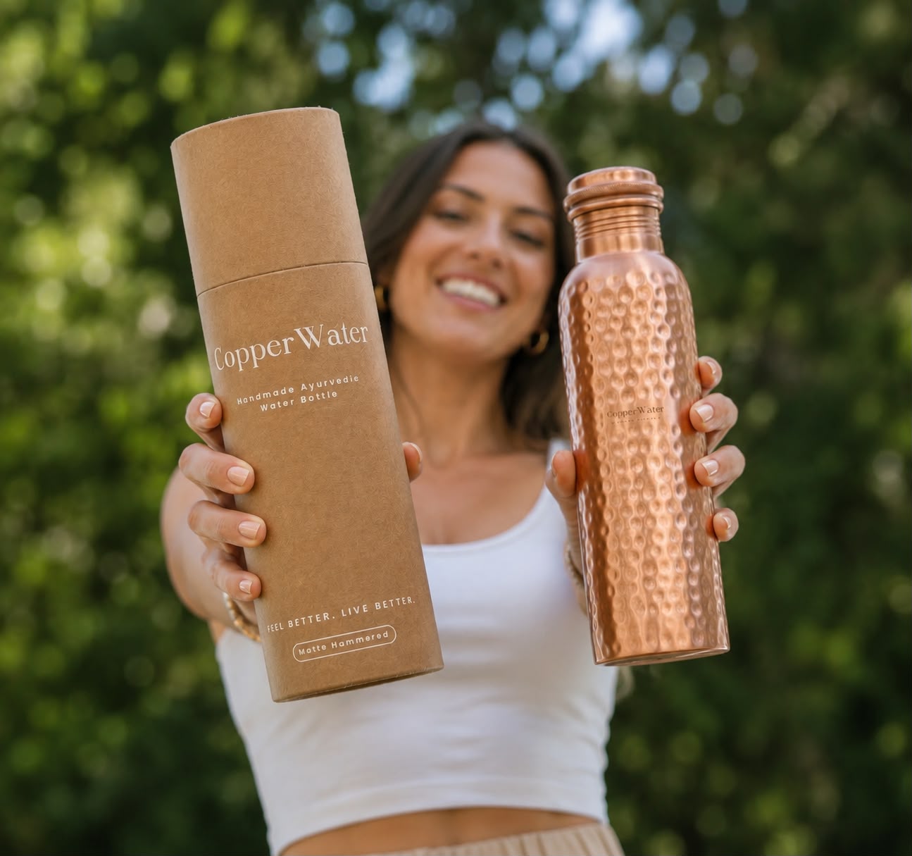 Handmade Brushed & Hammered Copper Ayurvedic Water Bottle