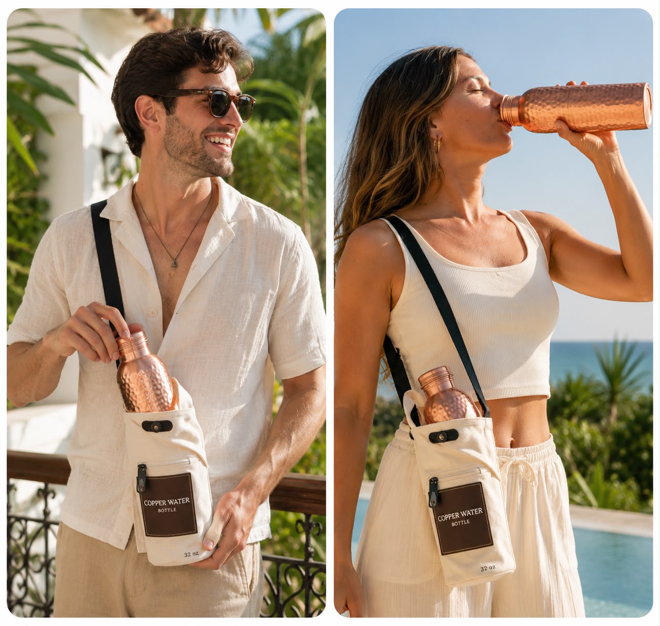 Handmade Brushed & Hammered Copper Ayurvedic Water Bottle