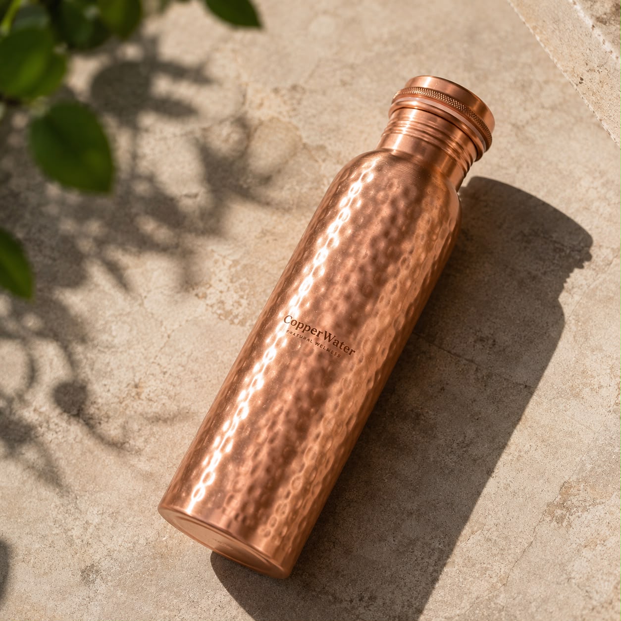 Handmade Brushed & Hammered Copper Ayurvedic Water Bottle