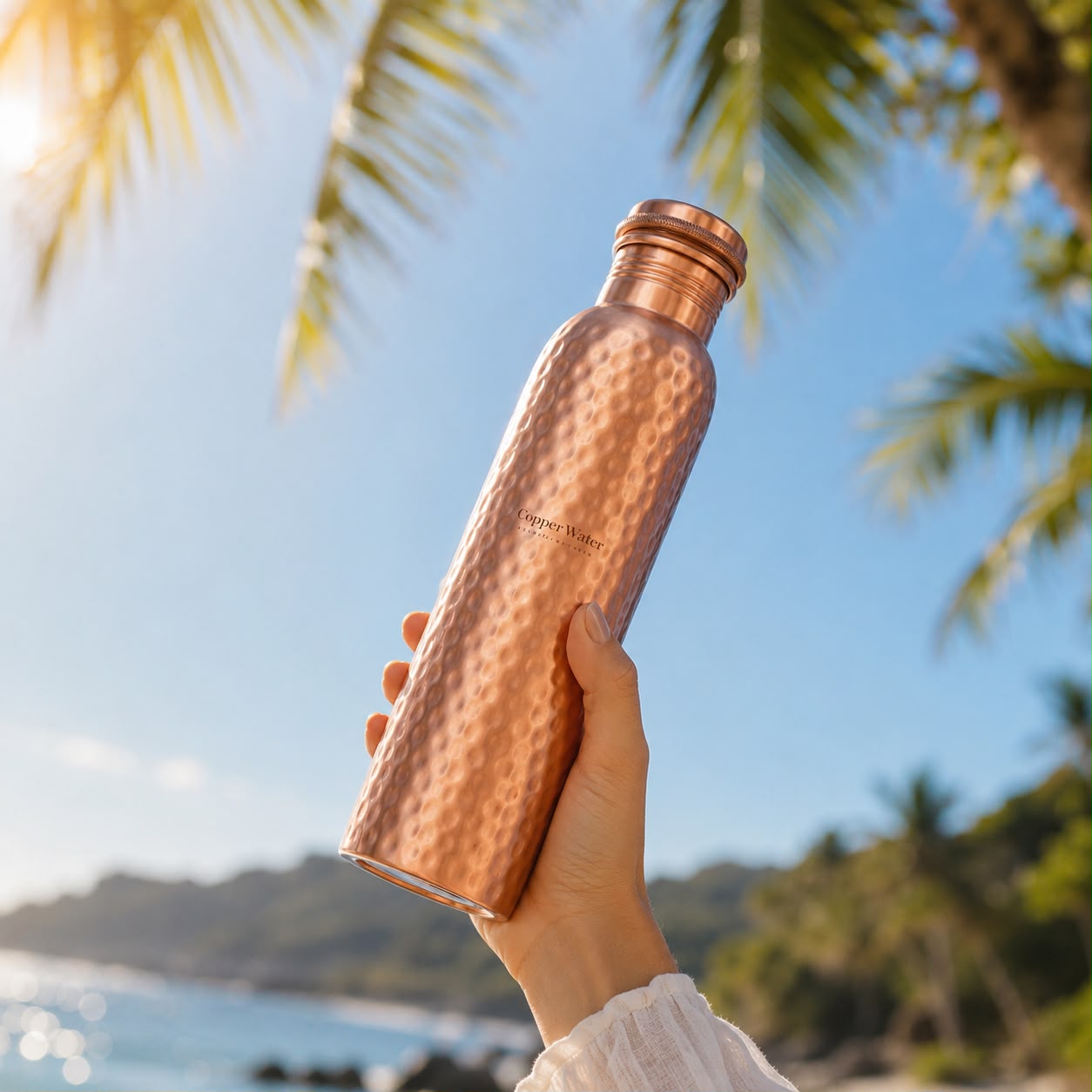 Handmade Brushed & Hammered Copper Ayurvedic Water Bottle