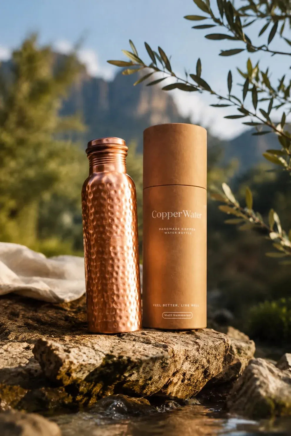Handmade Brushed & Hammered Copper Water Bottle