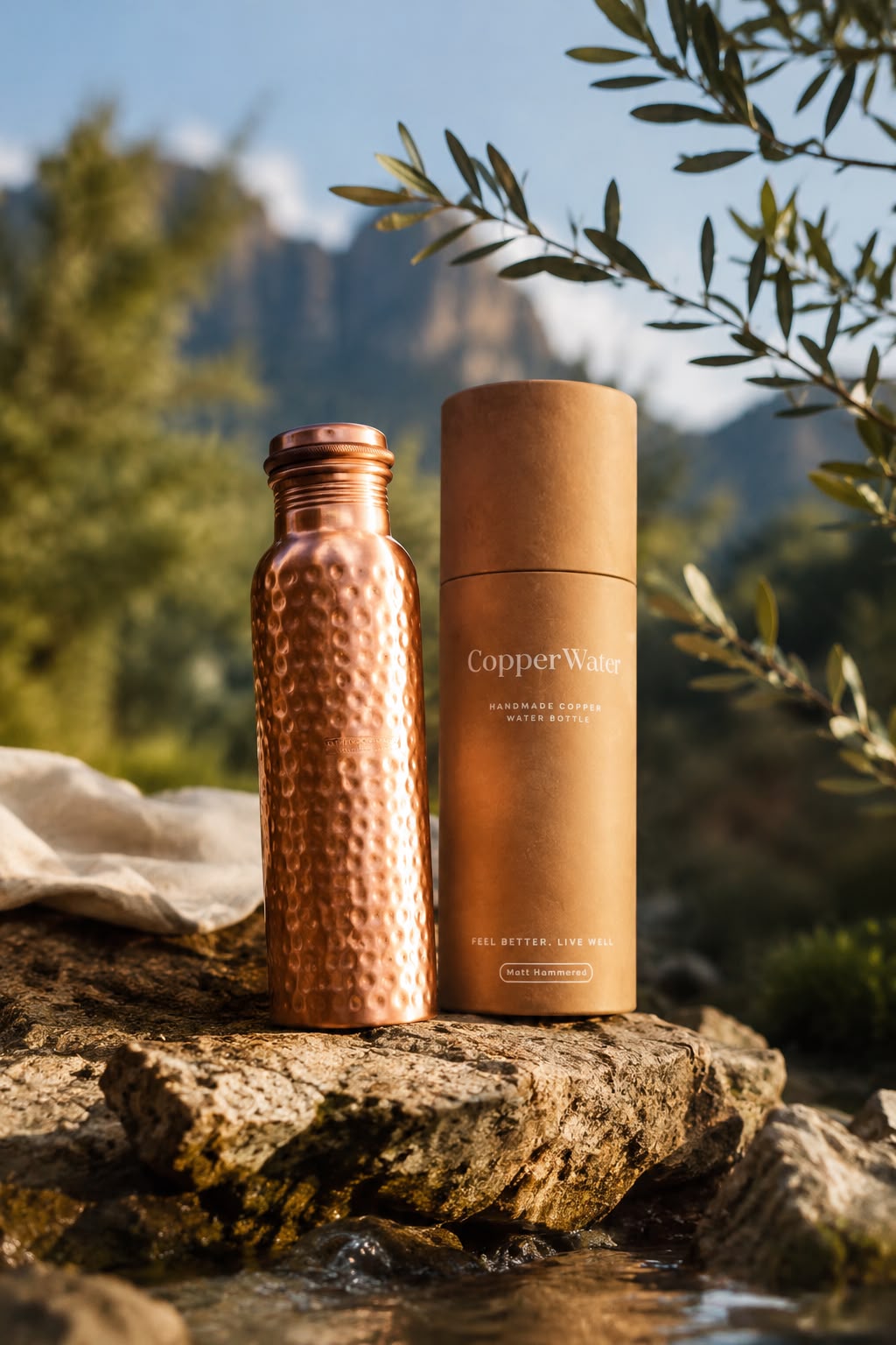 Handmade Brushed & Hammered Copper Ayurvedic Water Bottle