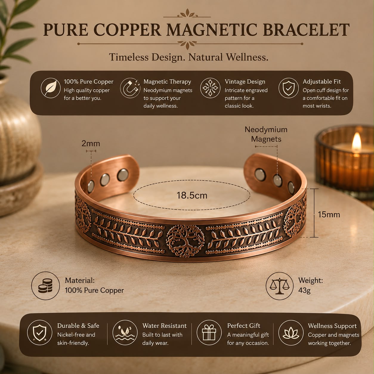 Pure Copper Magnetic Bracelet