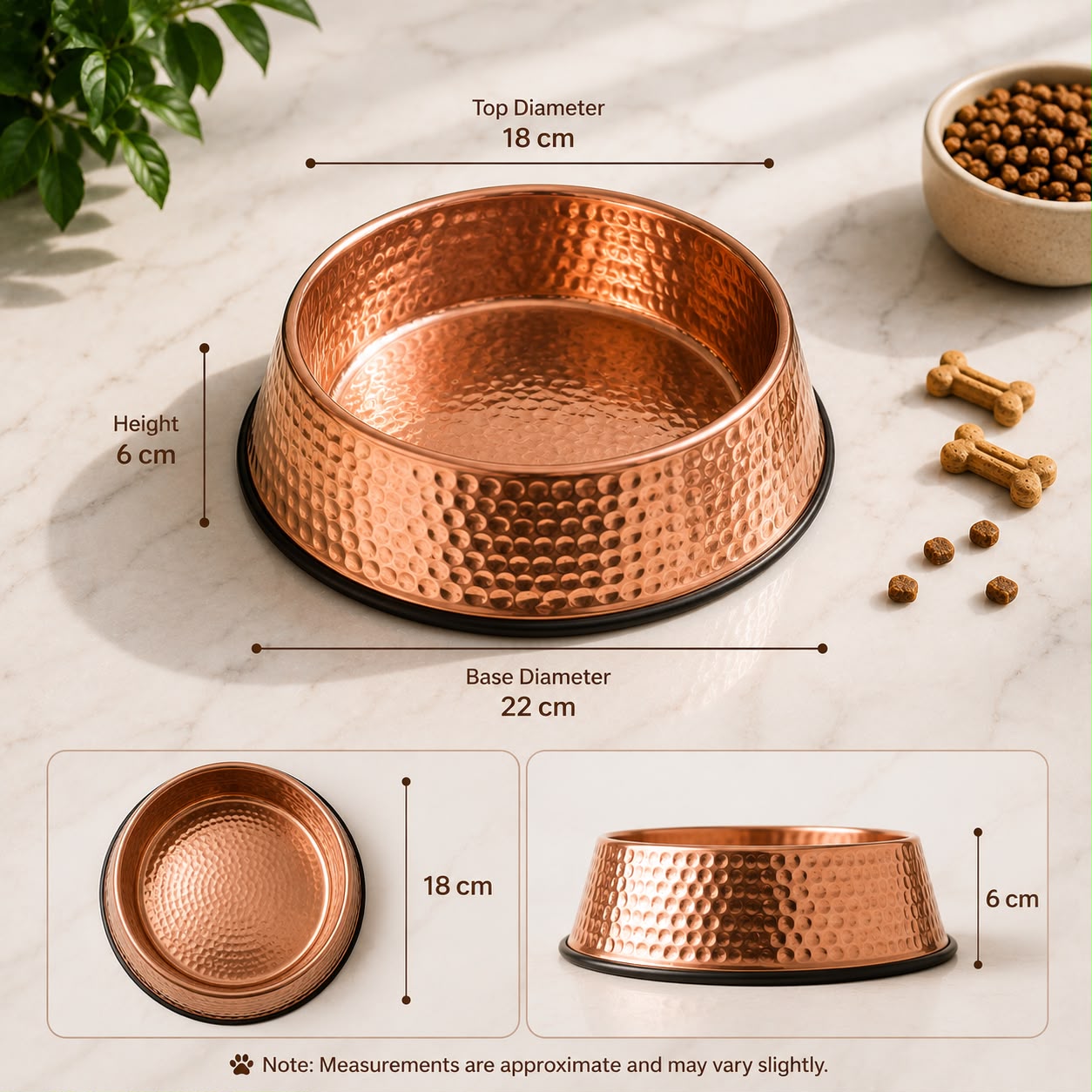 Handcrafted Hammered Copper Pet Bowl