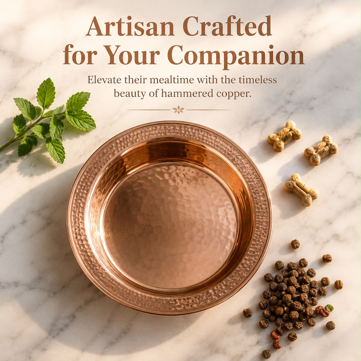 Handcrafted Hammered Copper Pet Bowl